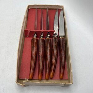 Vintage Sheffield Carving Set w/ 5 Steak Knives Bakelite Handles
